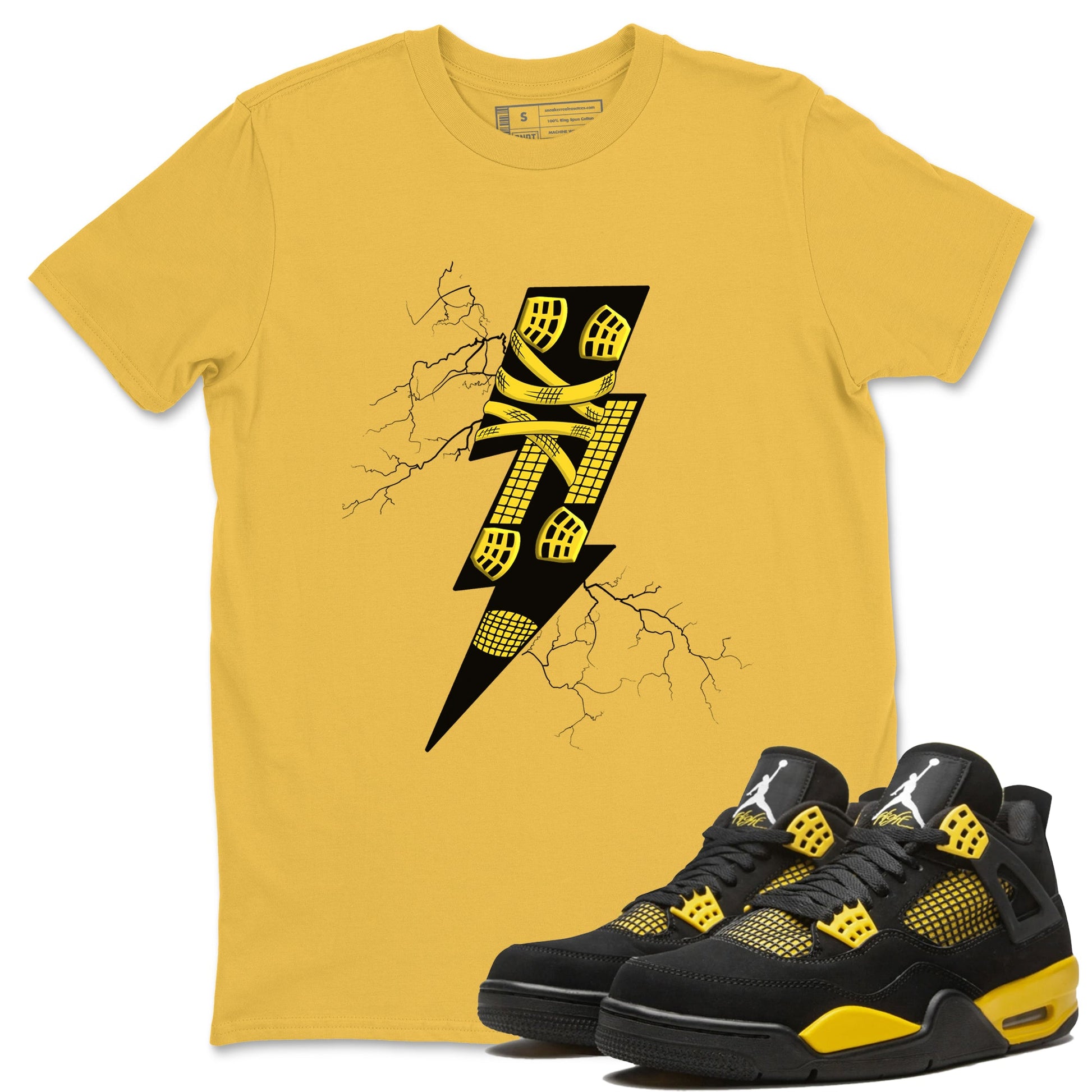AJ4 Thunder shirts to match jordans Thunder Kick sneaker match tees Air Jordan 4 Thunder SNRT Sneaker Tees streetwear brand Daisy 1 unisex cotton tee