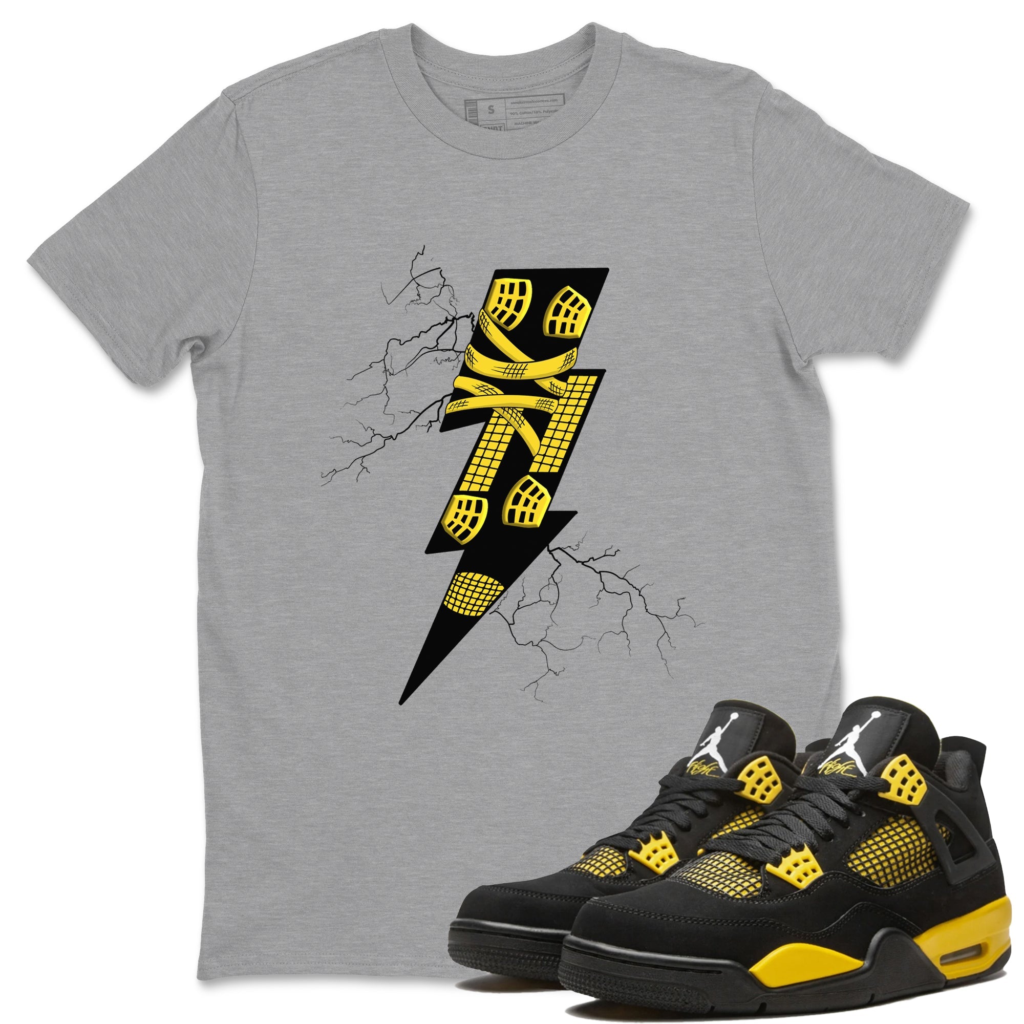 AJ4 Thunder shirts to match jordans Thunder Kick sneaker match tees Air Jordan 4 Thunder SNRT Sneaker Tees streetwear brand Heather Grey 1 unisex cotton tee