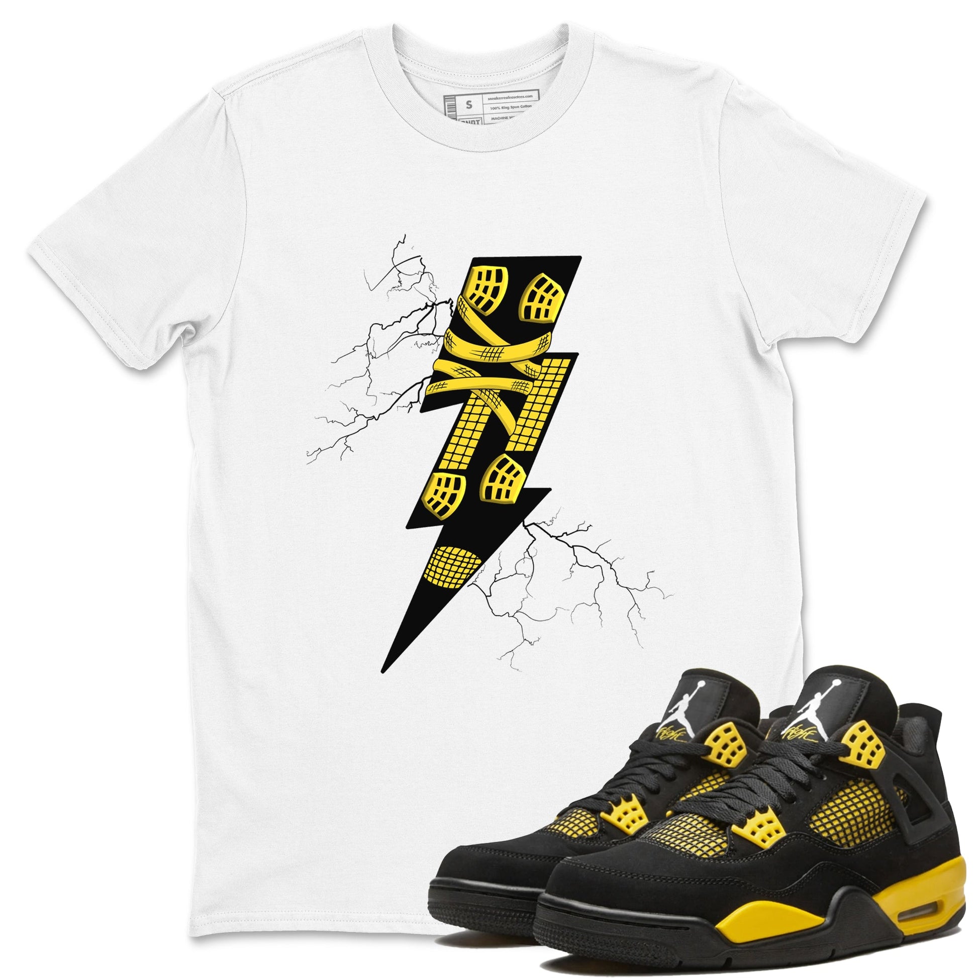 AJ4 Thunder shirts to match jordans Thunder Kick sneaker match tees Air Jordan 4 Thunder SNRT Sneaker Tees streetwear brand White 1 unisex cotton tee