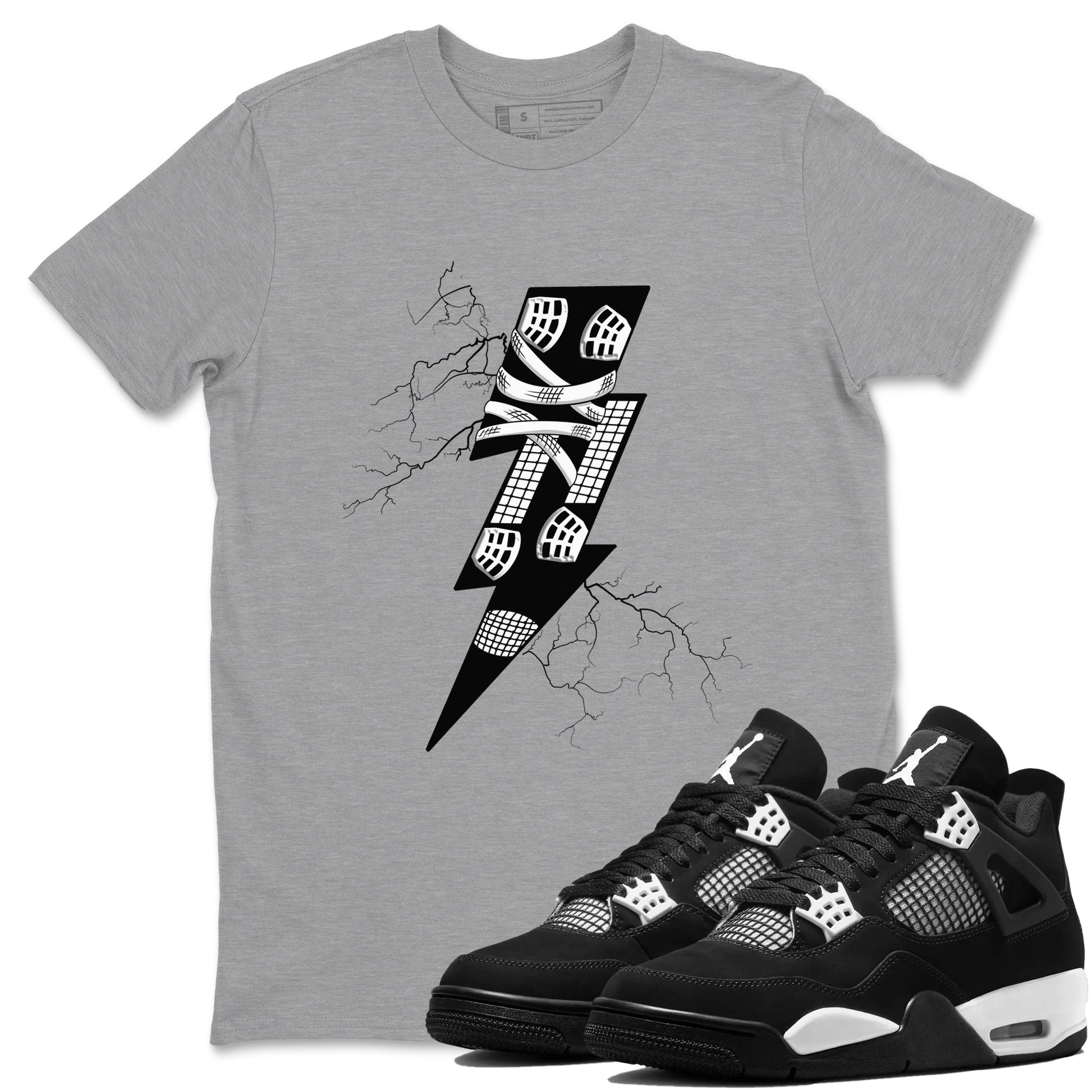 AJ4 White Thunder shirts to match jordans Thunder Kick sneaker match tees Air Jordan 4 White Thunder SNRT Sneaker Tees streetwear brand Heather Grey 1 unisex cotton tee