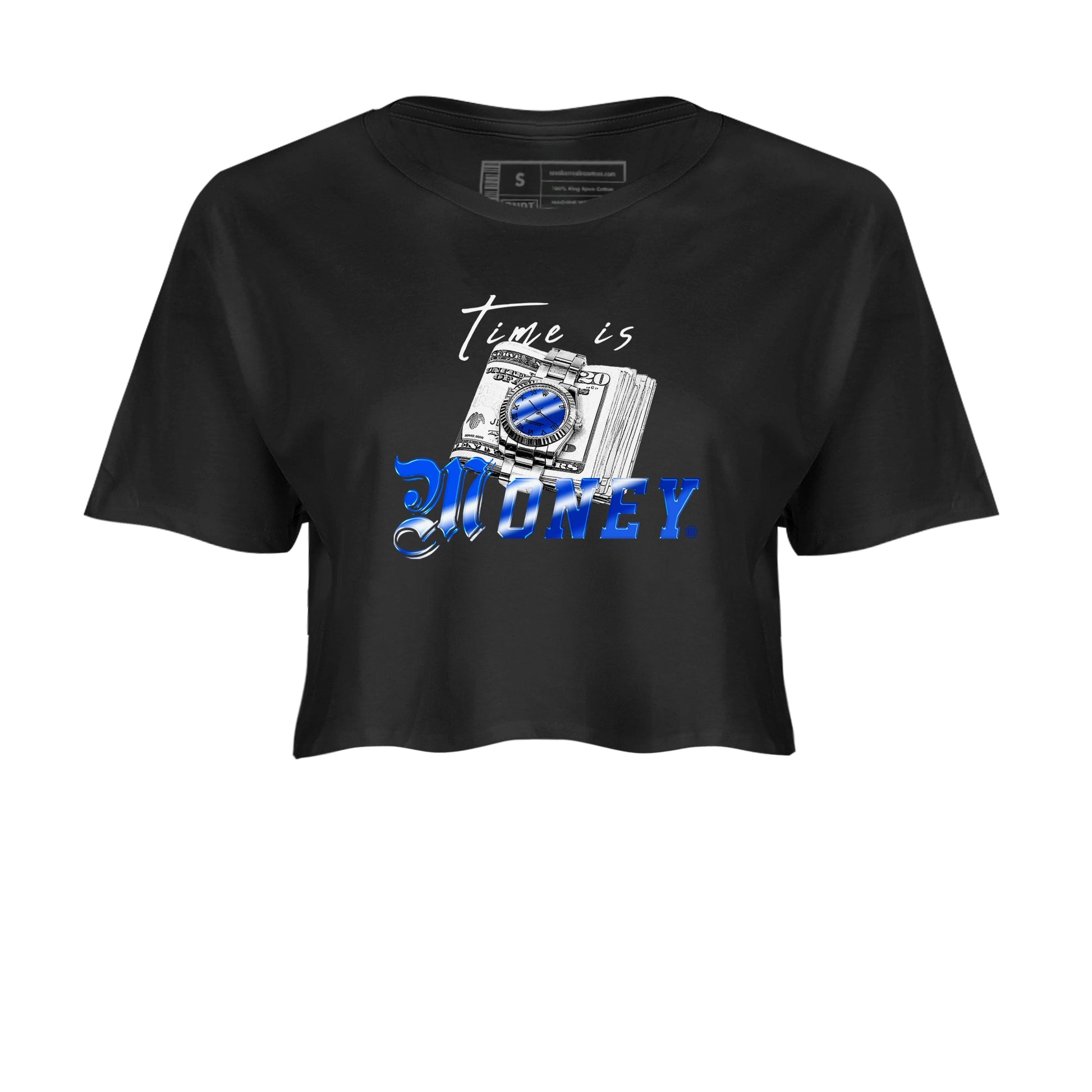 Air Foamposite One Royal shirts to match jordans Time Is Money sneaker match tees Air Foamposite One Royal SNRT Sneaker Release Tees unisex cotton Black 2 Crop Shirts