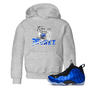 Air Foamposite One Royal shirts to match jordans Time Is Money sneaker match tees Air Foamposite One Royal SNRT Sneaker Release Tees Youth Baby Heather Grey 1 crew neck shirts