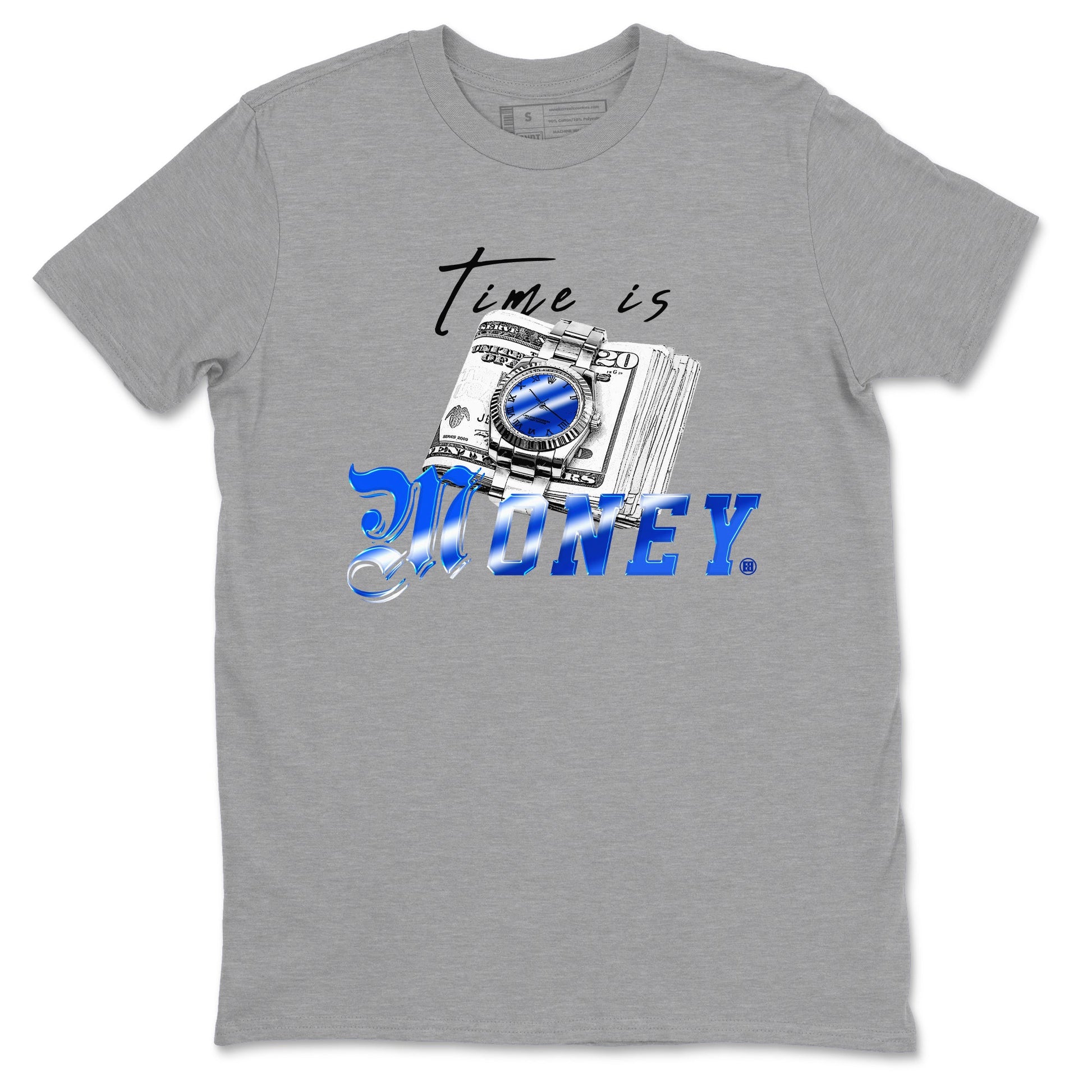 Air Foamposite One Royal shirts to match jordans Time Is Money sneaker match tees Air Foamposite One Royal SNRT Sneaker Release Tees unisex cotton Heather Grey 2 crew neck shirts