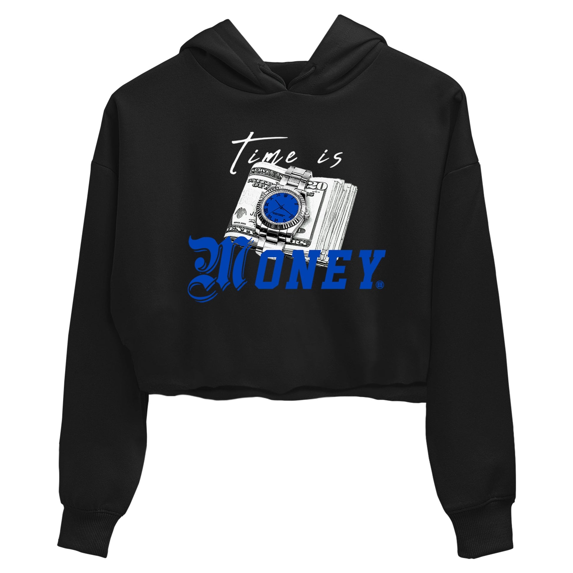 1s Game Royal shirts to match jordans Time Is Money sneaker match tees Air Jordan 1 Retro Low OG Game Royal match shoes to clothes SNRT Sneaker Tees unisex cotton Black 2 crop tee