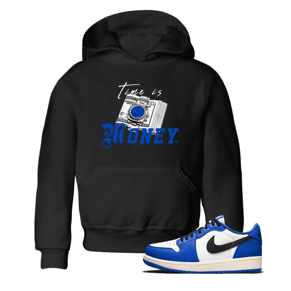 1s Game Royal shirts to match jordans Time Is Money sneaker match tees Air Jordan 1 Retro Low OG Game Royal match shoes to clothes SNRT Sneaker Tees Youth Baby Black 1 tee