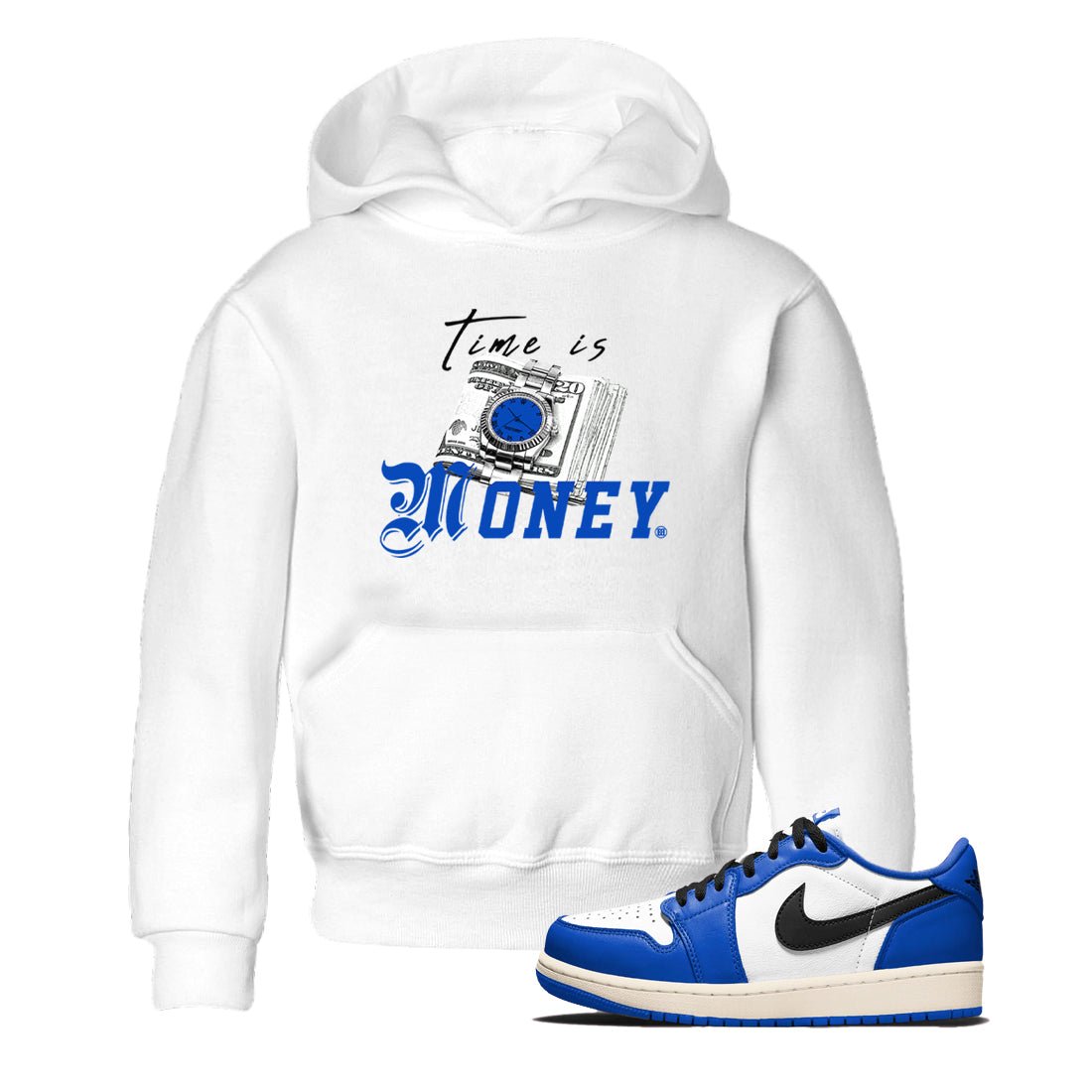 1s Game Royal shirts to match jordans Time Is Money sneaker match tees Air Jordan 1 Retro Low OG Game Royal match shoes to clothes SNRT Sneaker Tees Youth Baby White 1 tee