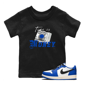 1s Game Royal shirts to match jordans Time Is Money sneaker match tees Air Jordan 1 Retro Low OG Game Royal match shoes to clothes SNRT Sneaker Tees Youth Baby Black 1 tee