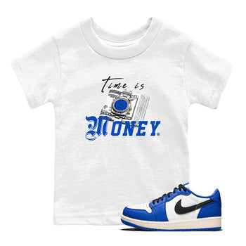 1s Game Royal shirts to match jordans Time Is Money sneaker match tees Air Jordan 1 Retro Low OG Game Royal match shoes to clothes SNRT Sneaker Tees Youth Baby White 1 tee