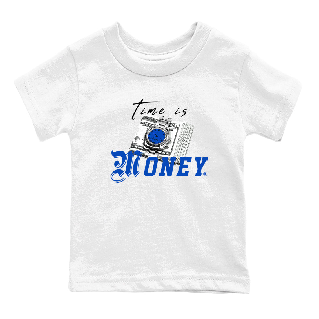 1s Game Royal shirts to match jordans Time Is Money sneaker match tees Air Jordan 1 Retro Low OG Game Royal match shoes to clothes SNRT Sneaker Tees Youth Baby White 2 tee