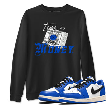 1s Game Royal shirts to match jordans Time Is Money sneaker match tees Air Jordan 1 Retro Low OG Game Royal match shoes to clothes SNRT Sneaker Tees unisex cotton Black 1 shirts