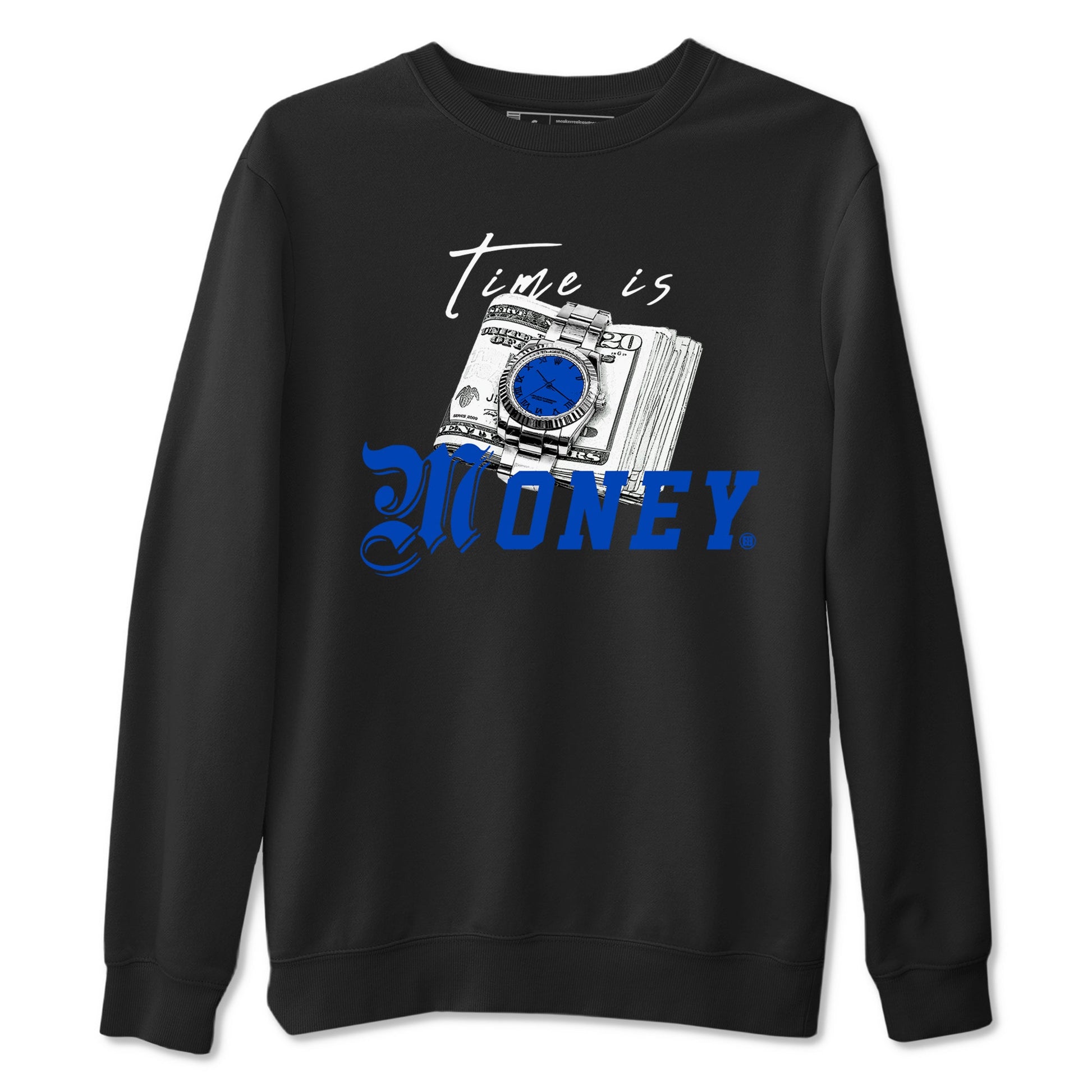 1s Game Royal shirts to match jordans Time Is Money sneaker match tees Air Jordan 1 Retro Low OG Game Royal match shoes to clothes SNRT Sneaker Tees unisex cotton Black 2 shirts