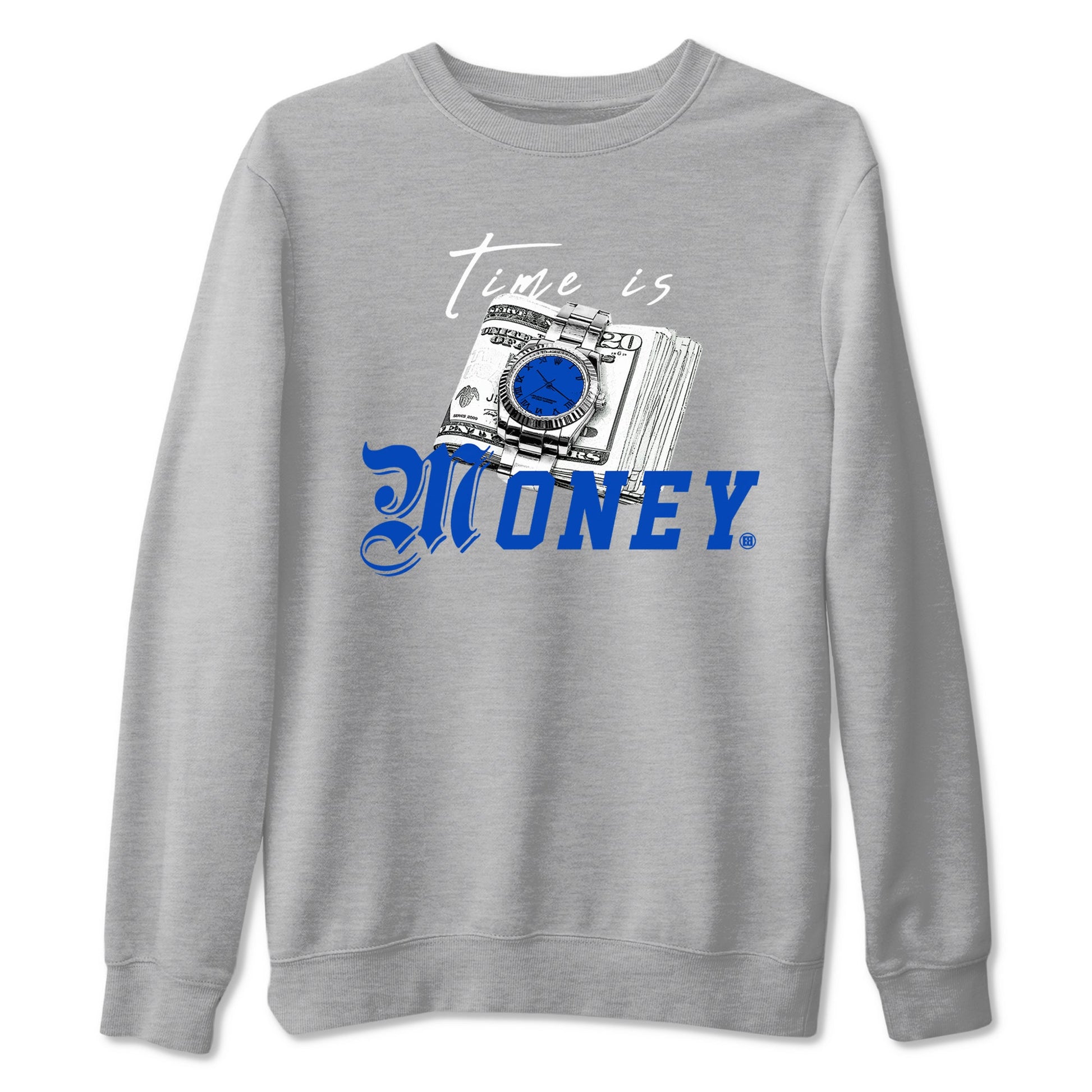1s Game Royal shirts to match jordans Time Is Money sneaker match tees Air Jordan 1 Retro Low OG Game Royal match shoes to clothes SNRT Sneaker Tees unisex cotton Heather Grey 2 shirts