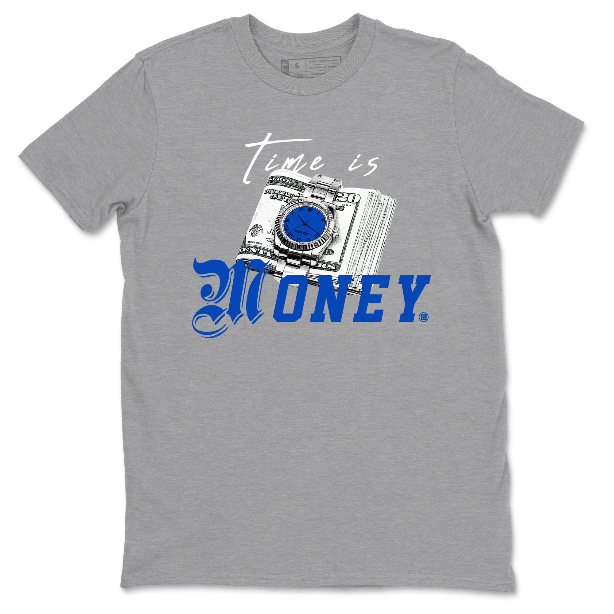 1s Game Royal shirts to match jordans Time Is Money sneaker match tees Air Jordan 1 Retro Low OG Game Royal match shoes to clothes SNRT Sneaker Tees unisex cotton Heather Grey 2 shirts