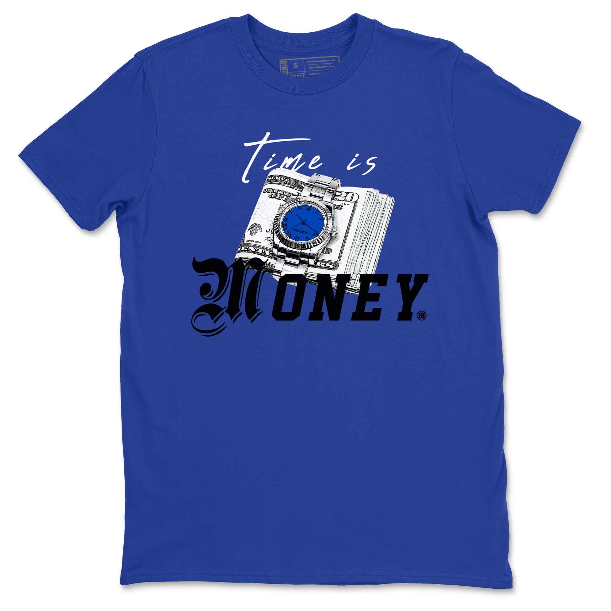 1s Game Royal shirts to match jordans Time Is Money sneaker match tees Air Jordan 1 Retro Low OG Game Royal match shoes to clothes SNRT Sneaker Tees unisex cotton Royal Blue 2 shirts