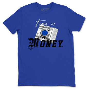 1s Game Royal shirts to match jordans Time Is Money sneaker match tees Air Jordan 1 Retro Low OG Game Royal match shoes to clothes SNRT Sneaker Tees unisex cotton Royal Blue 2 shirts
