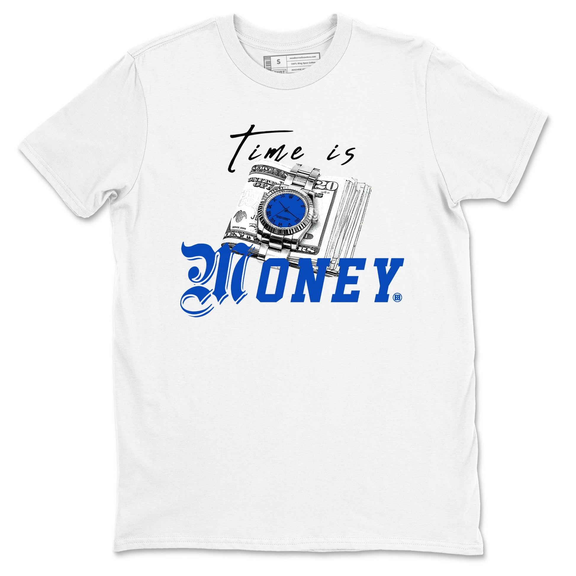 1s Game Royal shirts to match jordans Time Is Money sneaker match tees Air Jordan 1 Retro Low OG Game Royal match shoes to clothes SNRT Sneaker Tees unisex cotton White 2 shirts