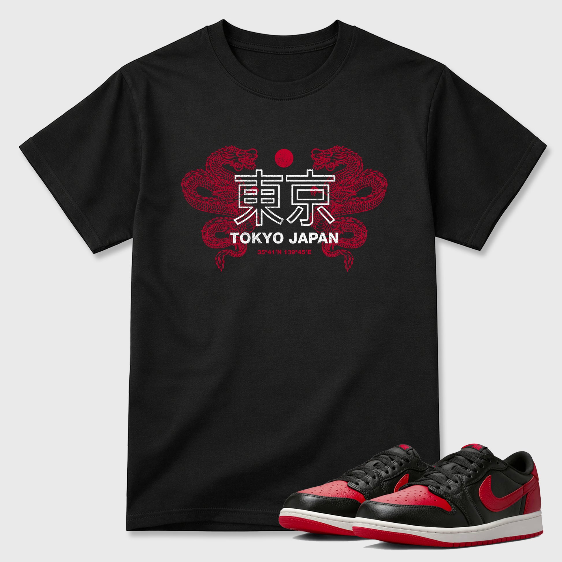 Sneaker match tees – Sneaker Tees To Match Air Jordan 1 Banned Shoes – Tokyo Dragons Tee Black 1