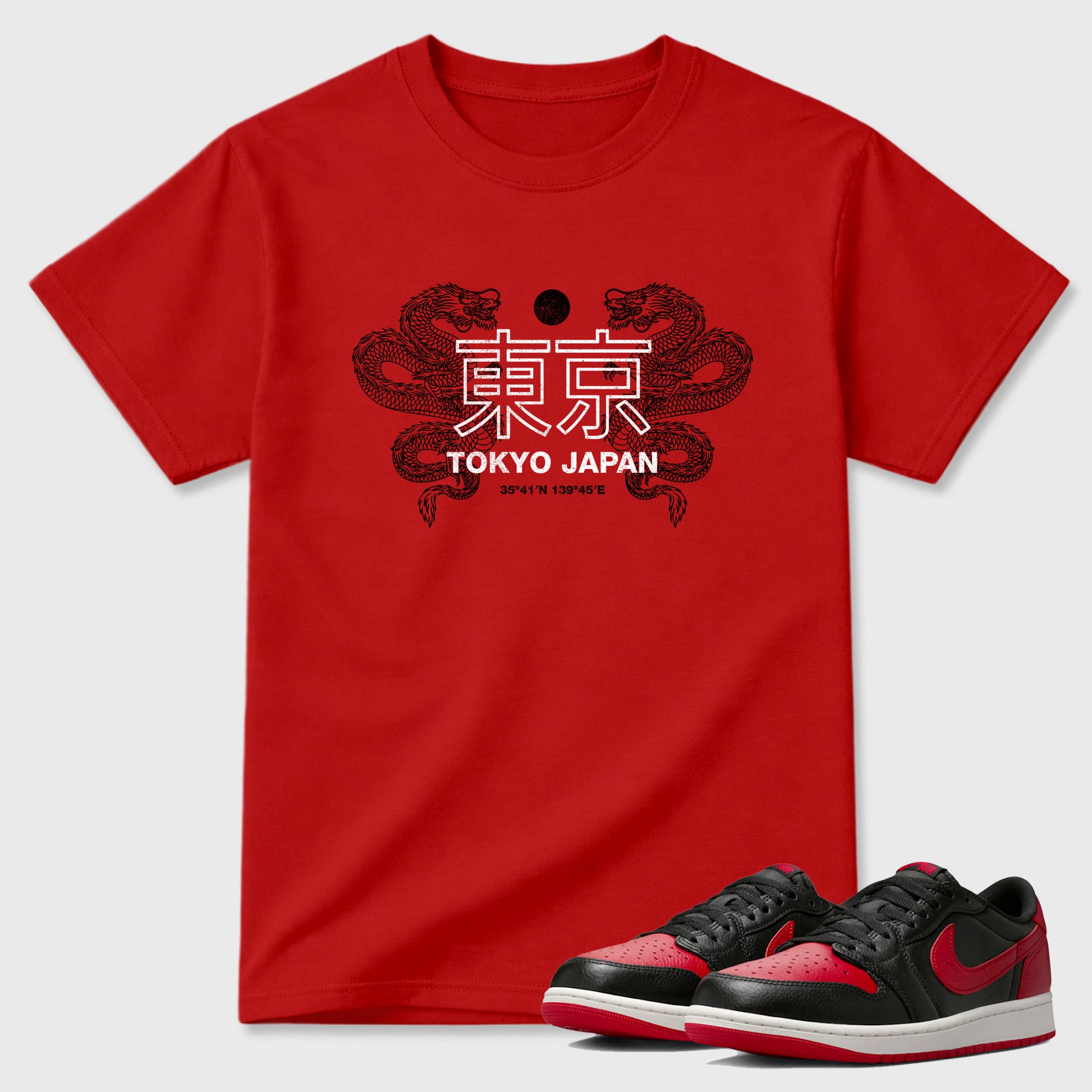 Sneaker match tees – Sneaker Tees To Match Air Jordan 1 Banned Shoes – Tokyo Dragons Tee Red 1