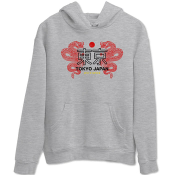 Tokyo Dragons sneaker match t-shirt styled to complete your fit with the Air Jordan 14 Challenge Red sneakers, AJ14 Ferrari, shown in Heather Grey 2.
