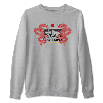 Tokyo Dragons sneaker match t-shirt styled to complete your fit with the Air Jordan 14 Challenge Red sneakers, AJ14 Ferrari, shown in Heather Grey 2.