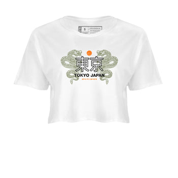 Sneaker match tees – Sneaker Tees To Match Undefeated inspired colorways Air Jordan 4 OG Olive Shoes  – Tokyo Dragons Crop T-Shirt White 2