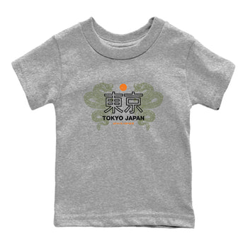 Sneaker match tees – Sneaker Tees To Match Undefeated inspired colorways Air Jordan 4 OG Olive Shoes  – Tokyo Dragons Kids T-Shirt Heather Grey 2