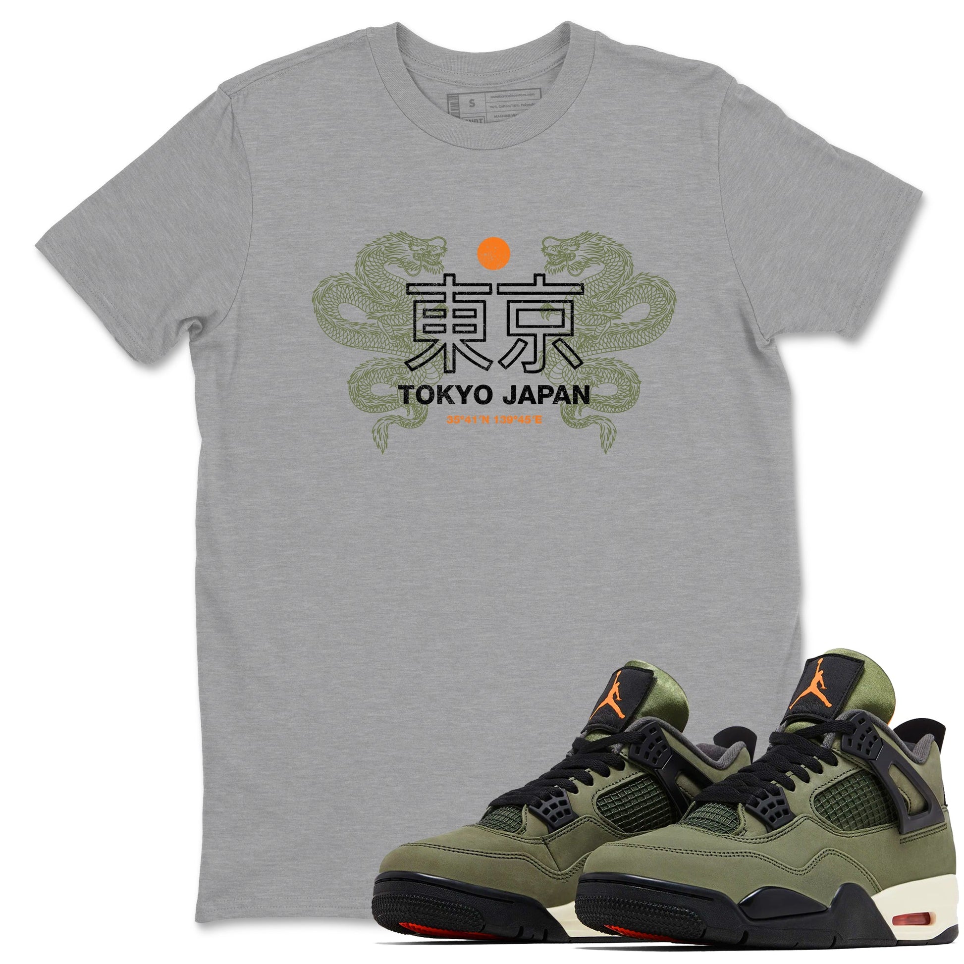 Sneaker match tees – Sneaker Tees To Match Undefeated inspired colorways Air Jordan 4 OG Olive Shoes  – Tokyo Dragons Tee Heather Grey 1