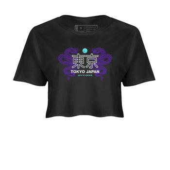 Tokyo Dragons womens crop tee made to vibe with the Air Jordan 5 Grape sneakers — the perfect match in Black 2.