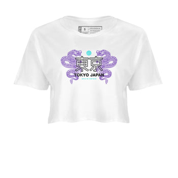 Tokyo Dragons womens crop tee made to vibe with the Air Jordan 5 Grape sneakers — the perfect match in White 2.