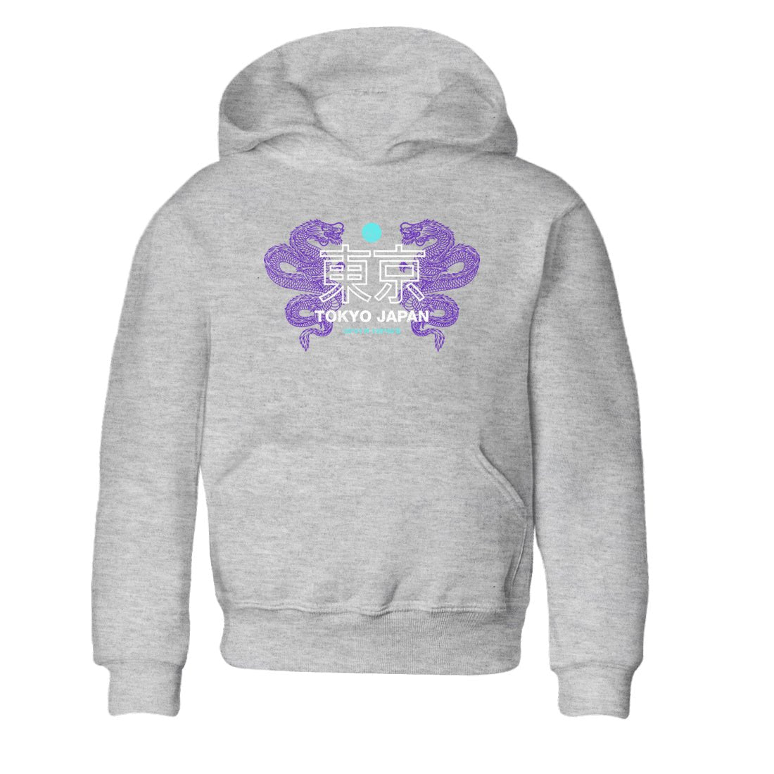 Tokyo Dragons baby and kids t-shirt crafted for little sneakerheads to shine with the Air Jordan 5 Grape sneakers, displayed in Heather Grey 2.