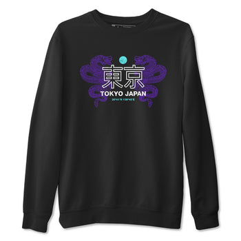 Tokyo Dragons sneaker match t-shirt styled to complete your fit with the Air Jordan 5 Grape sneakers, shown in Black 2.