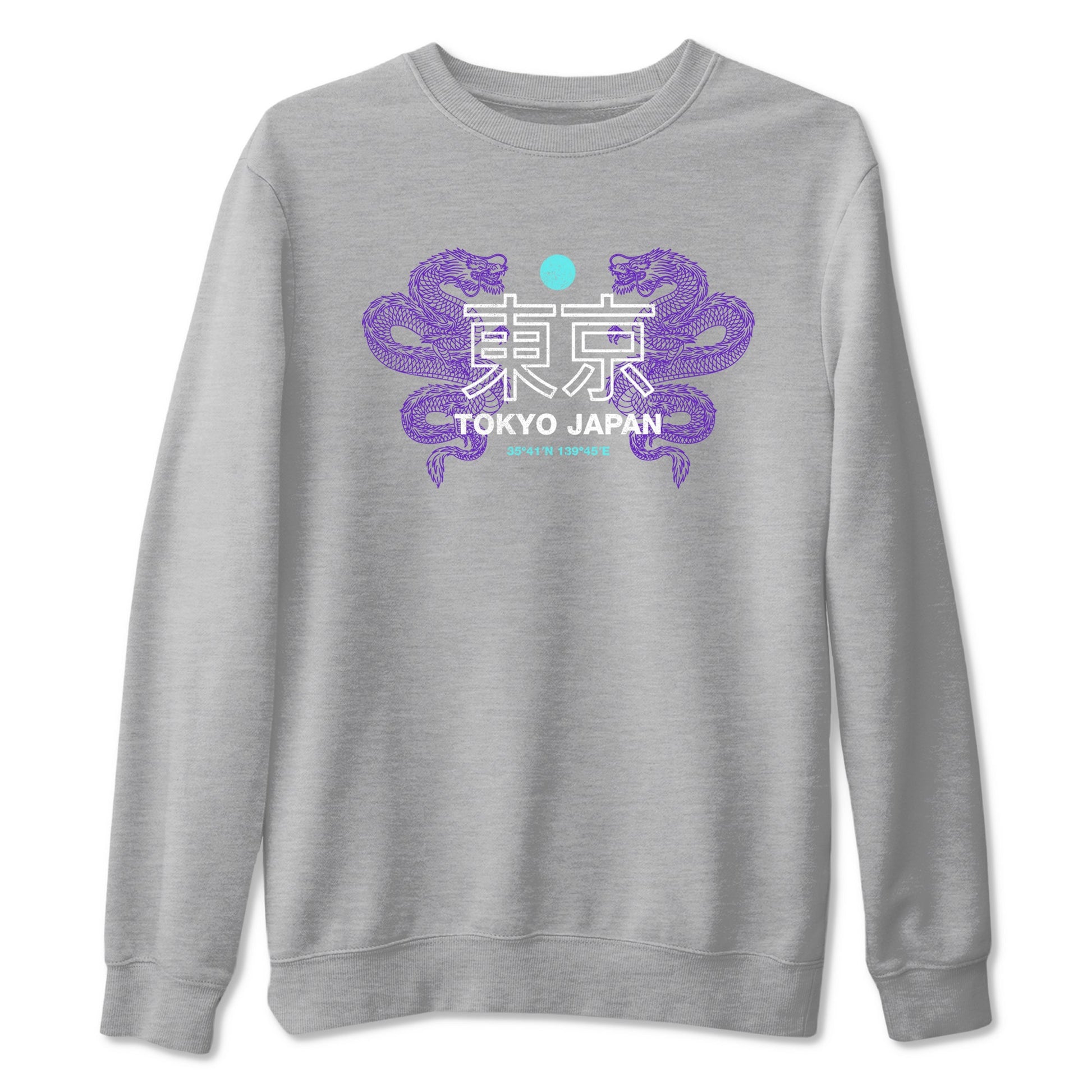 Tokyo Dragons sneaker match t-shirt styled to complete your fit with the Air Jordan 5 Grape sneakers, shown in Heather Grey 2.