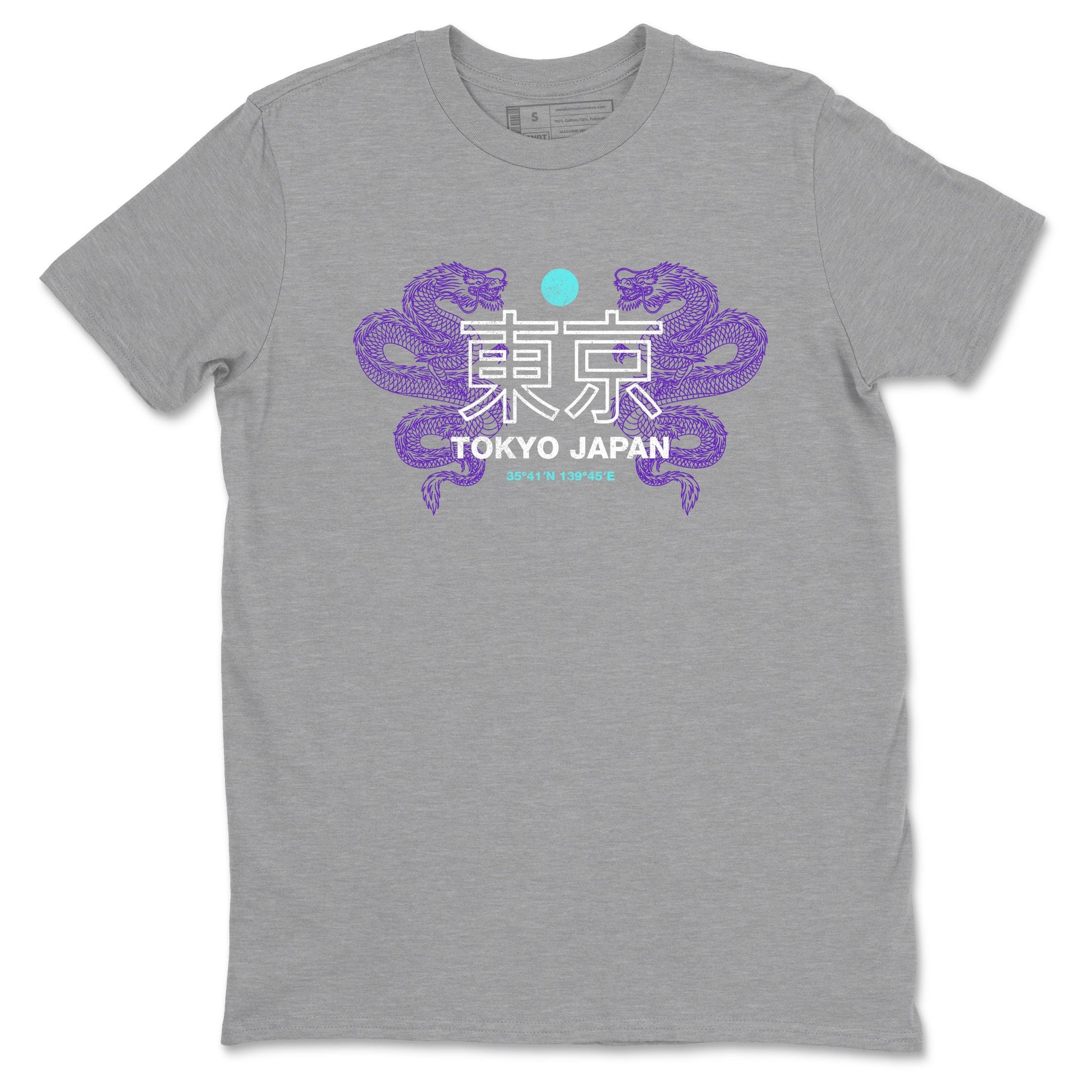 Tokyo Dragons sneaker match t-shirt styled to complete your fit with the Air Jordan 5 Grape sneakers, shown in Heather Grey 2.