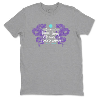 Tokyo Dragons sneaker match t-shirt styled to complete your fit with the Air Jordan 5 Grape sneakers, shown in Heather Grey 2.