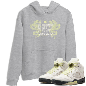 Sneaker match tees – Sneaker Tees To Match Air Jordan 5 Luminous Green Shoes – Tokyo Dragons Tee Heather Grey 1