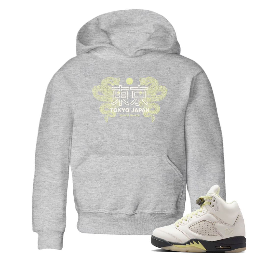 Sneaker match tees – Sneaker Tees To Match Air Jordan 5 Luminous Green Shoes – Tokyo Dragons Kids T-Shirt Heather Grey 1