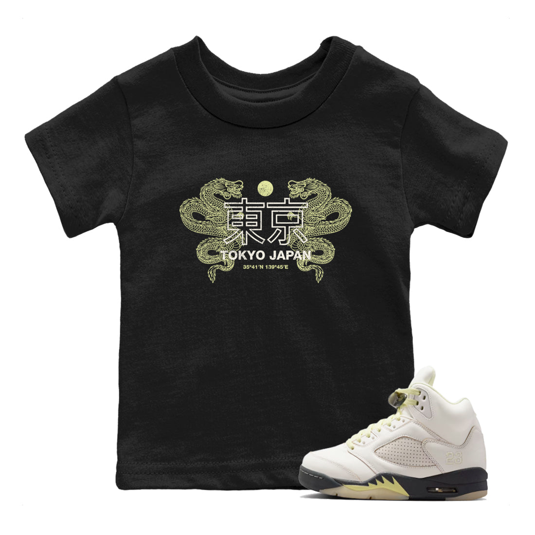 Sneaker match tees – Sneaker Tees To Match Air Jordan 5 Luminous Green Shoes – Tokyo Dragons Kids T-Shirt Black 1