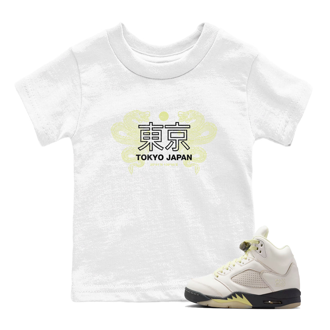 Sneaker match tees – Sneaker Tees To Match Air Jordan 5 Luminous Green Shoes – Tokyo Dragons Kids T-Shirt White 1