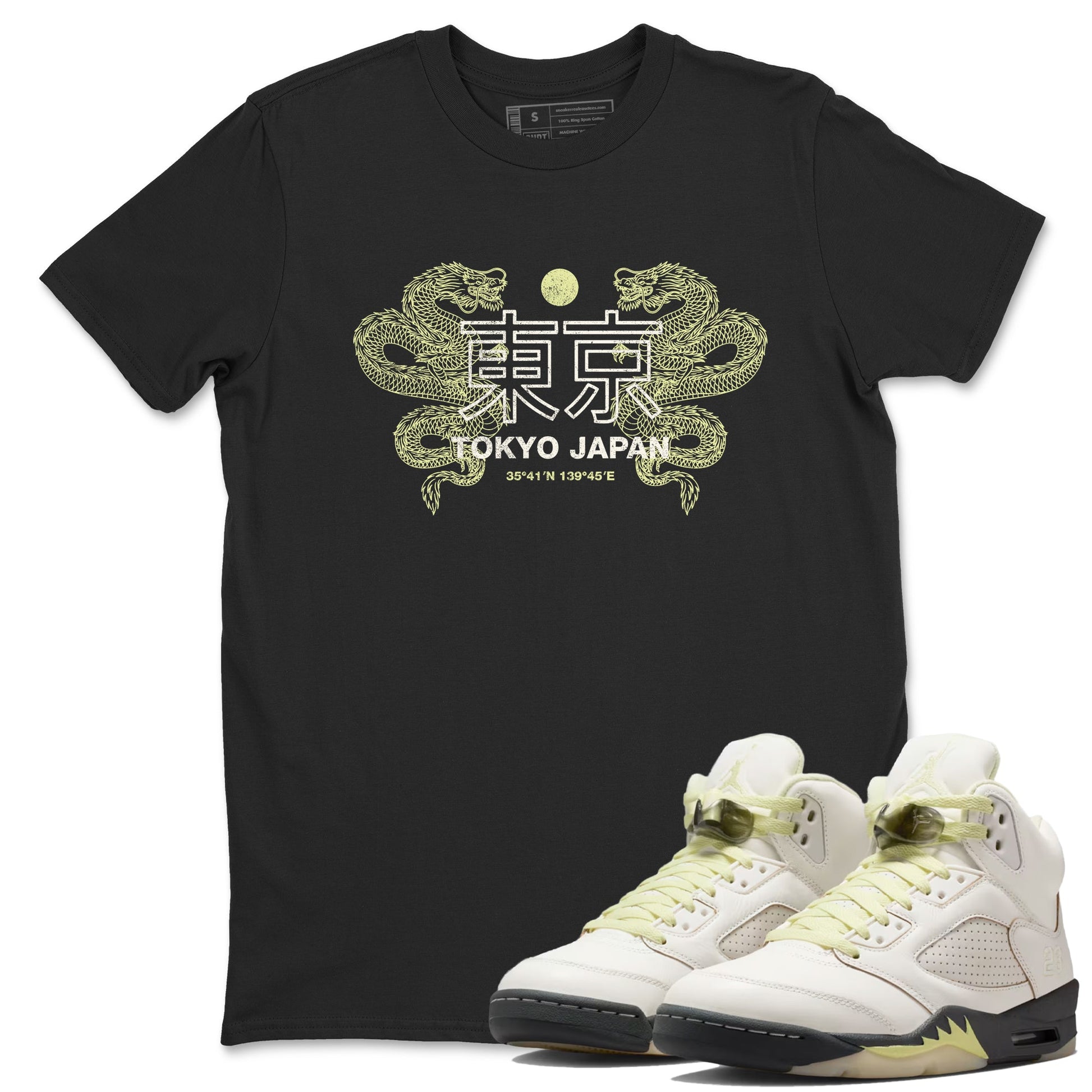 Sneaker match tees – Sneaker Tees To Match Air Jordan 5 Luminous Green Shoes – Tokyo Dragons Tee Black 1