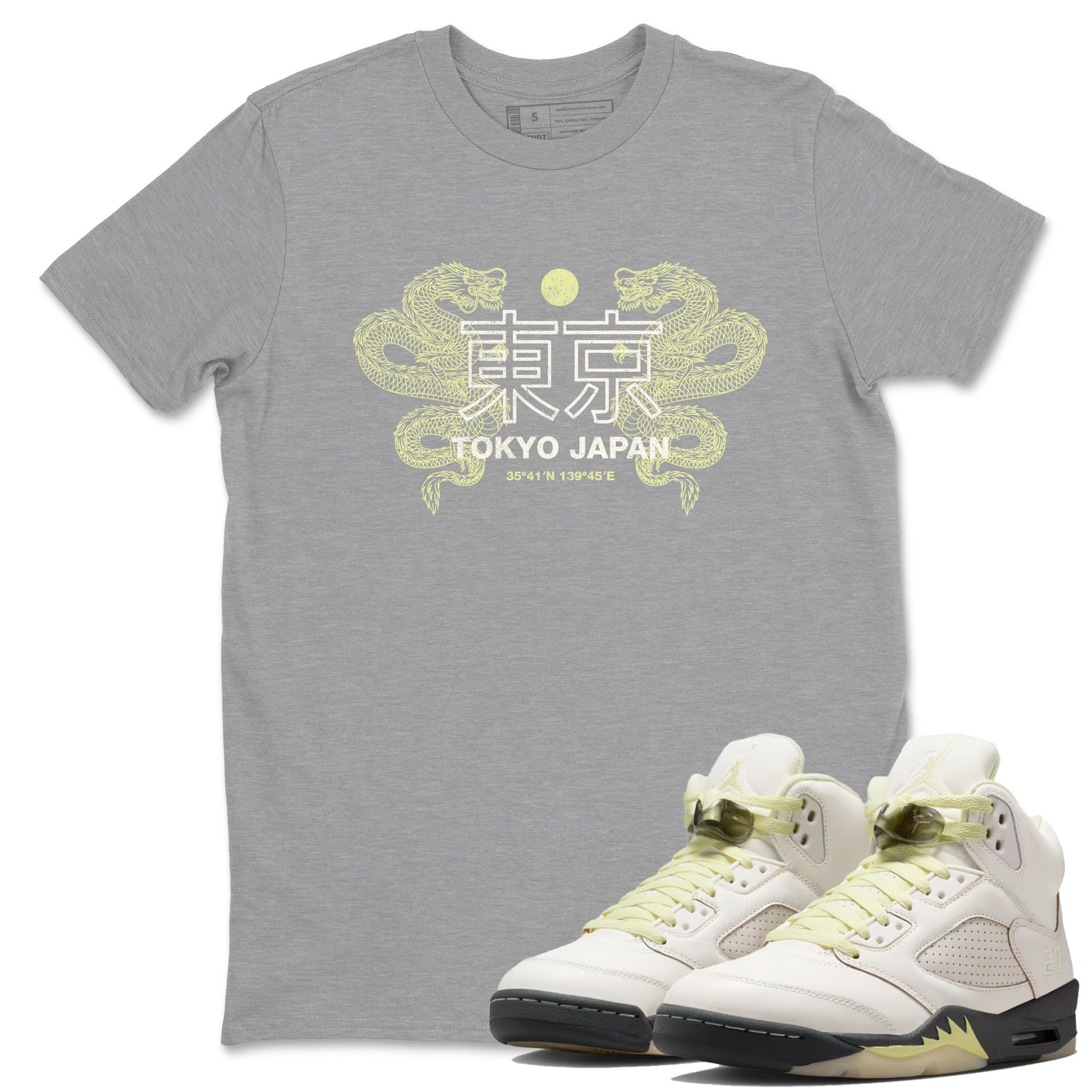 Sneaker match tees – Sneaker Tees To Match Air Jordan 5 Luminous Green Shoes – Tokyo Dragons Tee Heather Grey 1