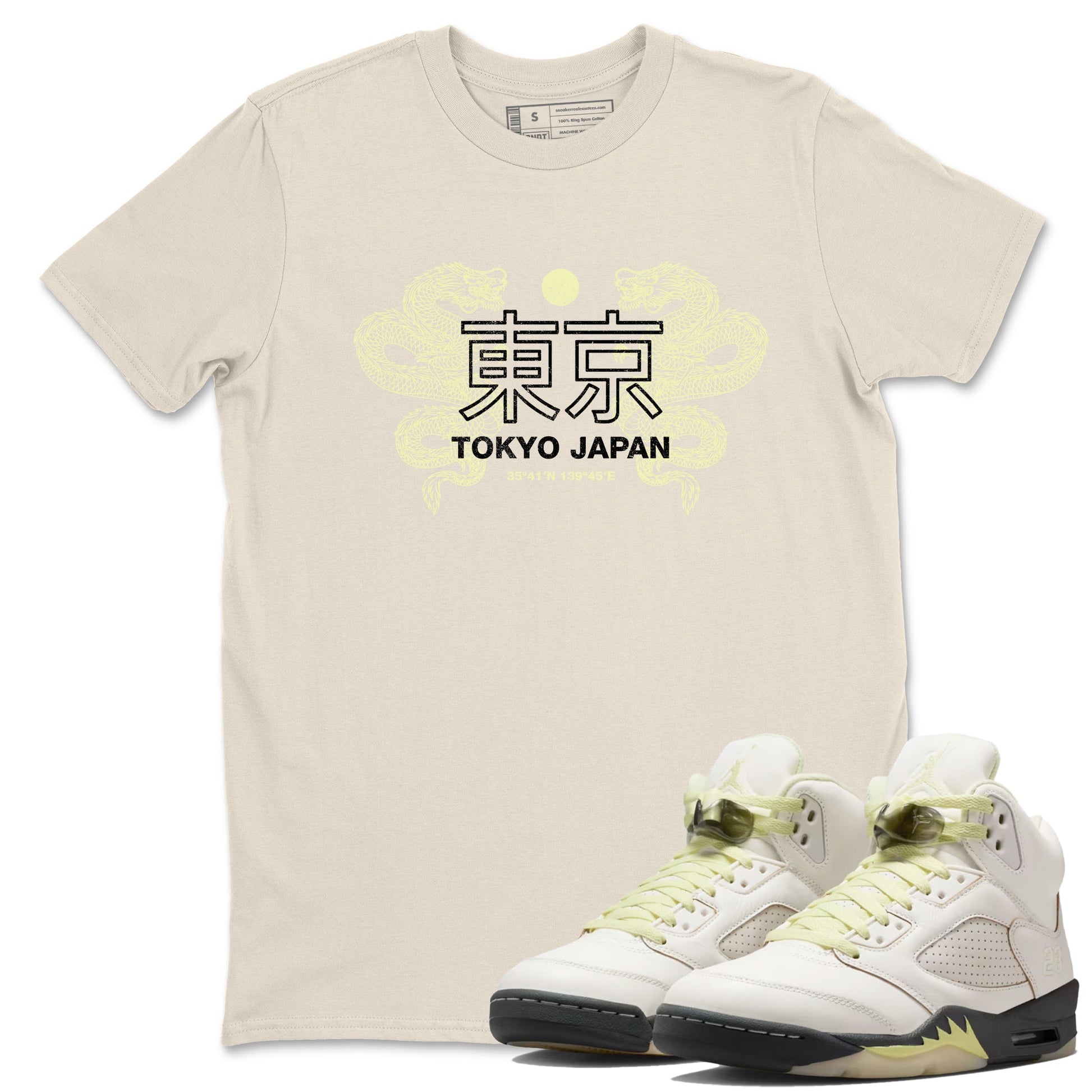 Sneaker match tees – Sneaker Tees To Match Air Jordan 5 Luminous Green Shoes – Tokyo Dragons Tee Natural 1