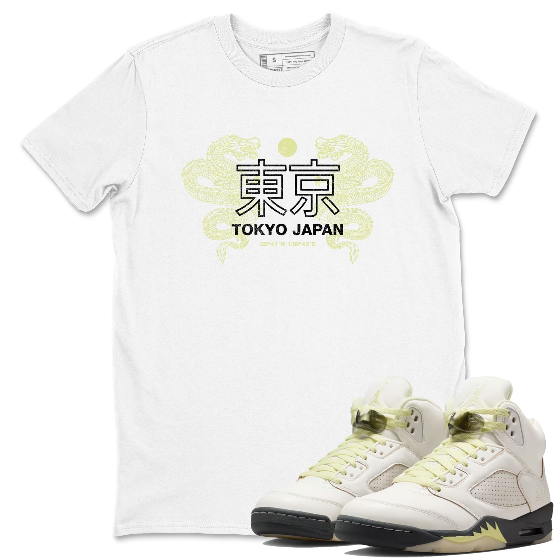 Sneaker match tees – Sneaker Tees To Match Air Jordan 5 Luminous Green Shoes – Tokyo Dragons Tee White 1