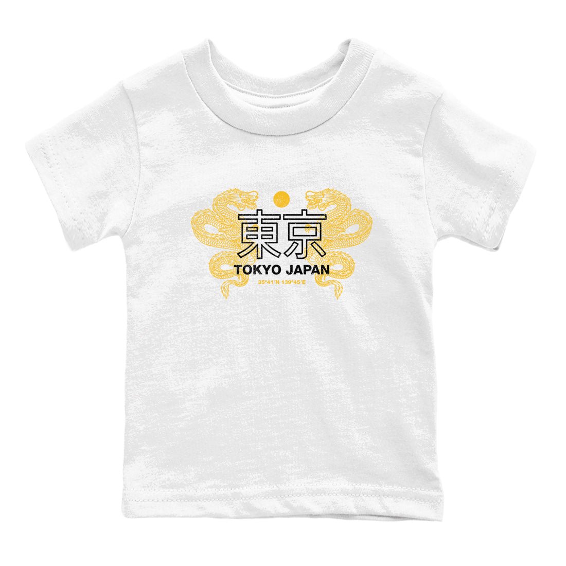 Tokyo Dragons baby and kids t-shirt crafted for little sneakerheads to shine with the Air Jordan 5 Tokyo sneakers, displayed in White 2.