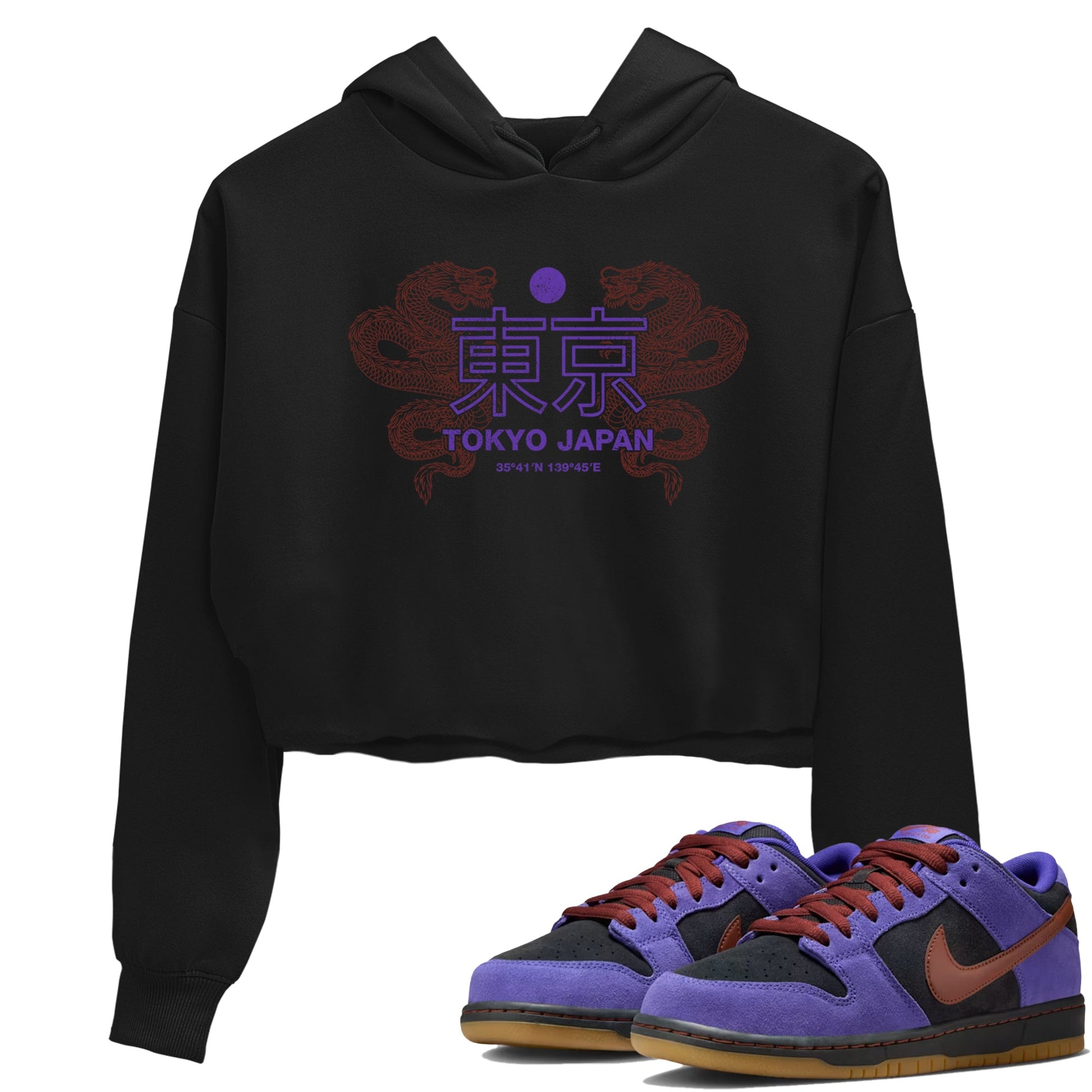 Sneaker match tees – Sneaker Threads To Match Dunk Low Persian Violet Shoes – Tokyo Dragons Crop T-Shirt Black 1