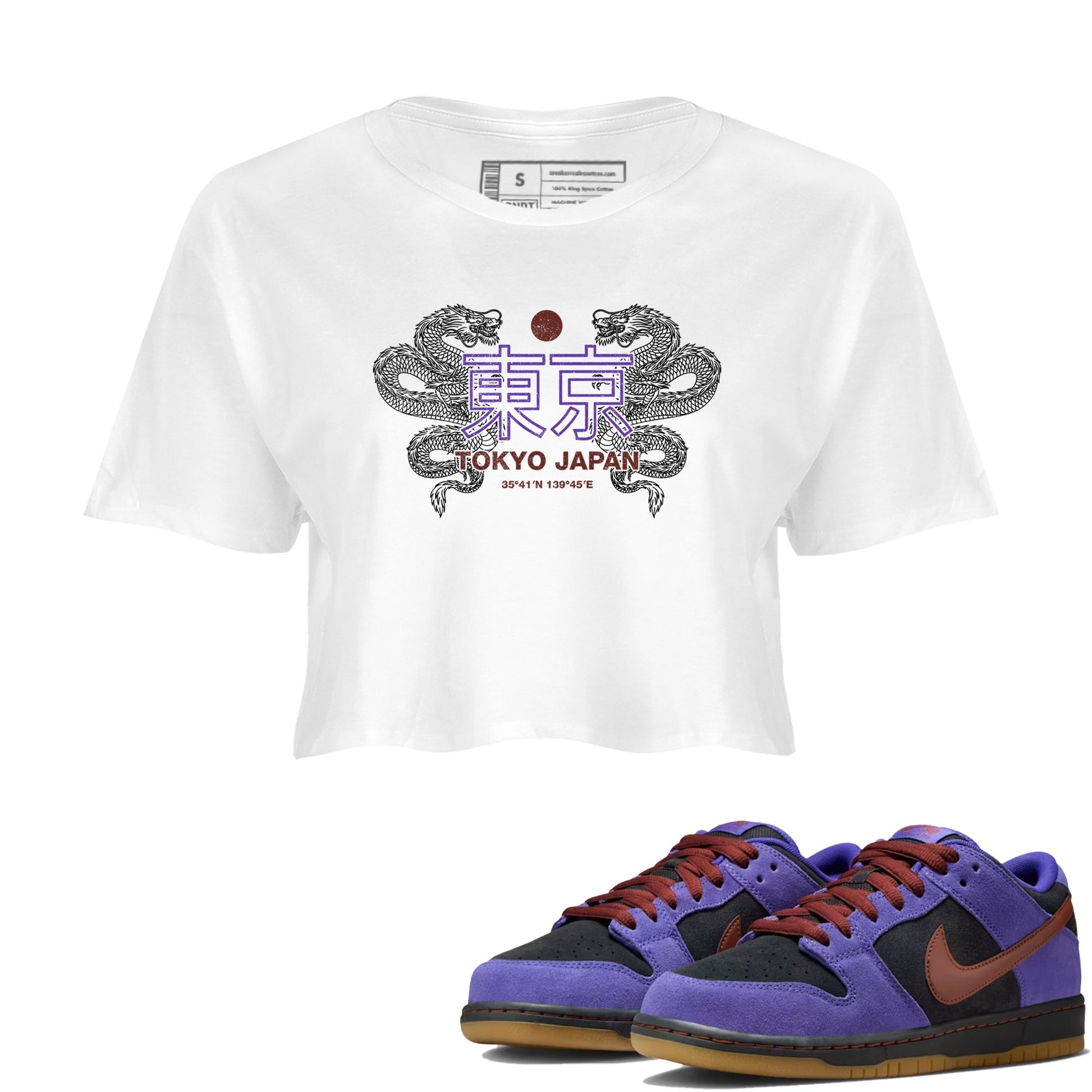 Sneaker match tees – Sneaker Threads To Match Dunk Low Persian Violet Shoes – Tokyo Dragons Crop T-Shirt White 1