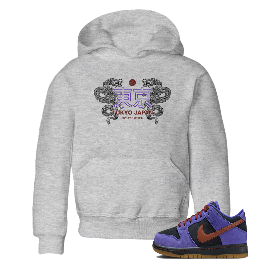 Sneaker match tees – Sneaker Threads To Match Dunk Low Persian Violet Shoes – Tokyo Dragons Kids T-Shirt Heather Grey 1