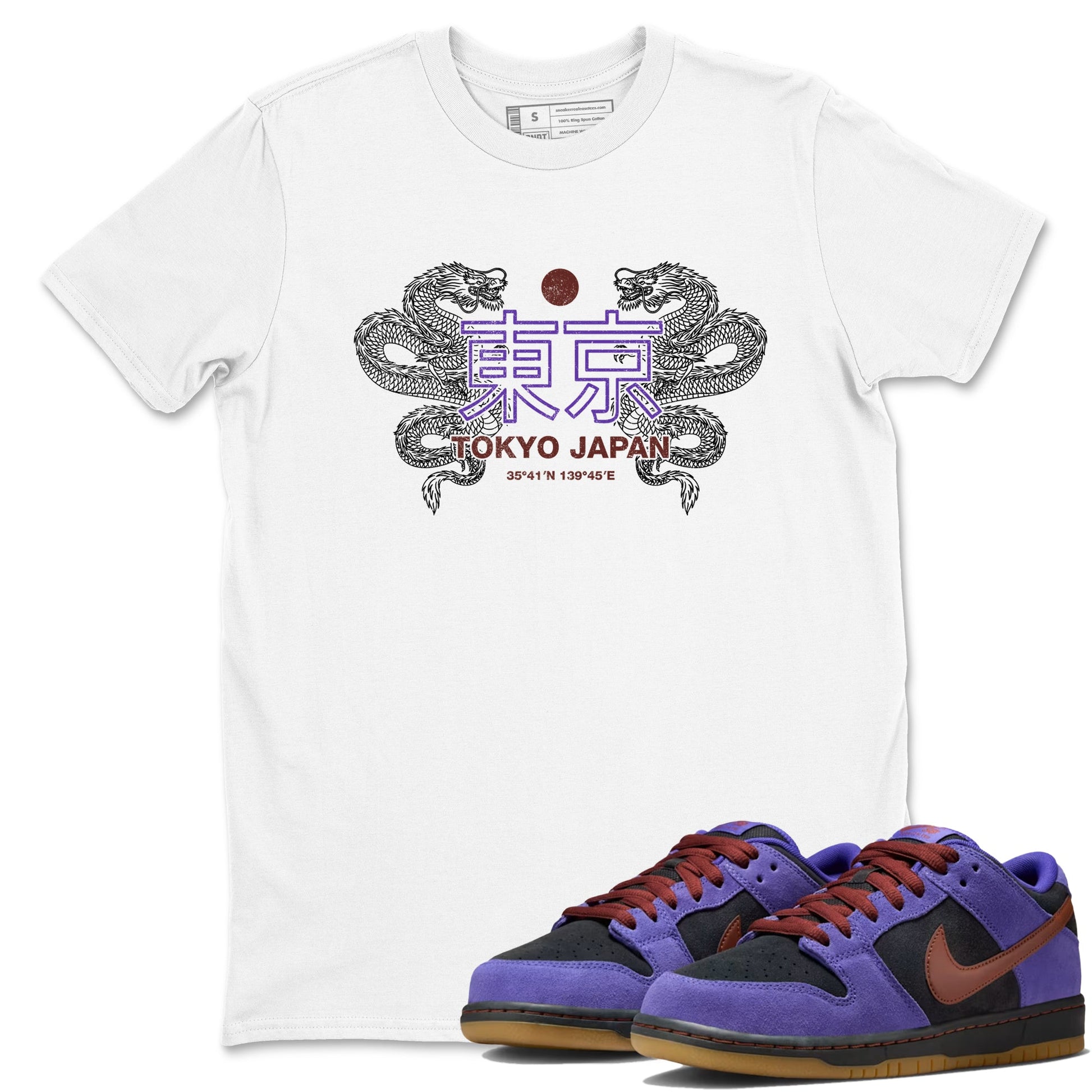 Sneaker match tees – Sneaker Threads To Match Dunk Low Persian Violet Shoes – Tokyo Dragons Tee White 1