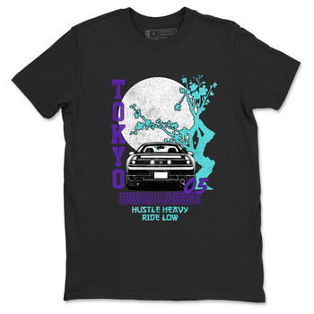 Tokyo Drift sneaker match t-shirt styled to complete your fit with the Air Jordan 5 Grape sneakers, shown in Black 2.