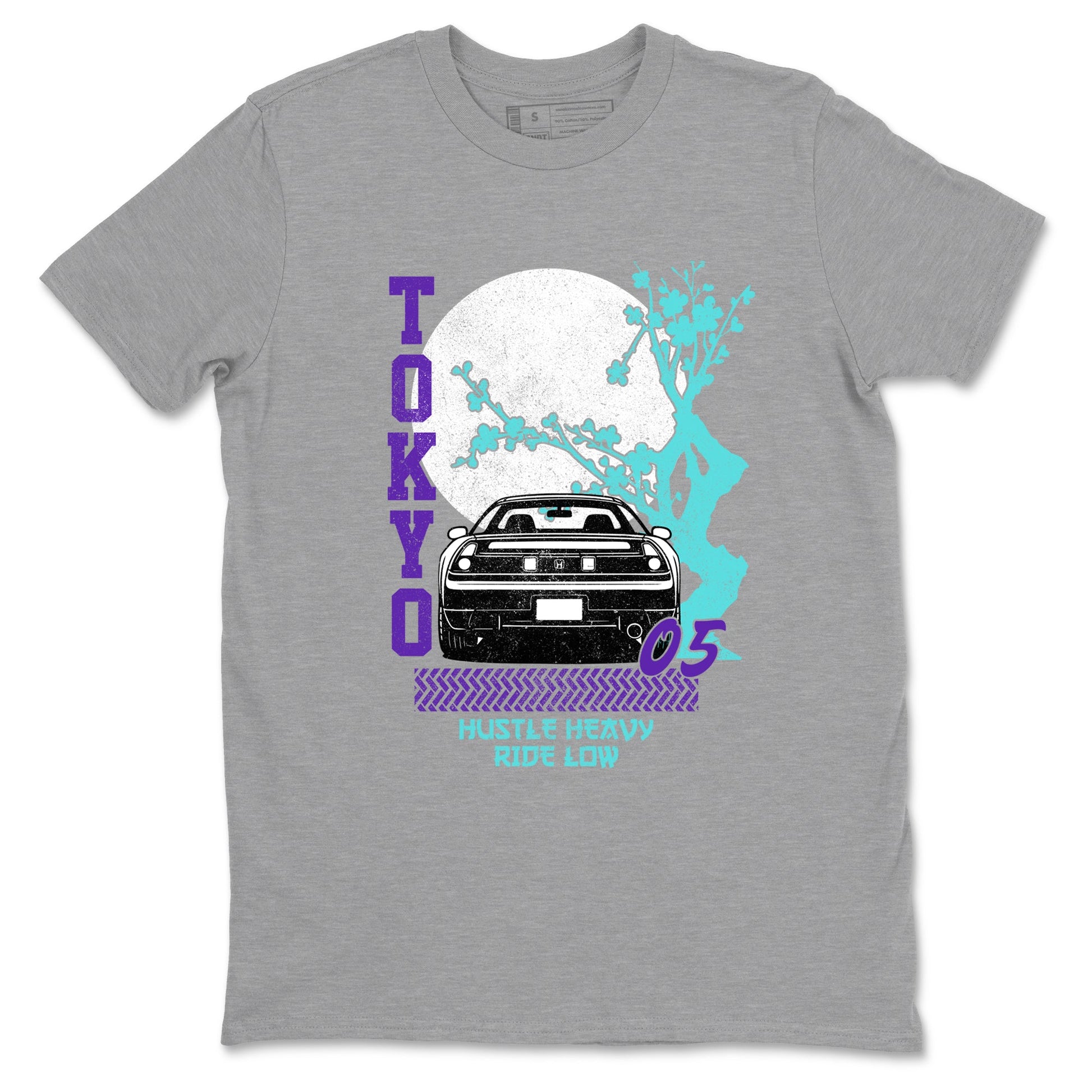 Tokyo Drift sneaker match t-shirt styled to complete your fit with the Air Jordan 5 Grape sneakers, shown in Heather Grey 2.