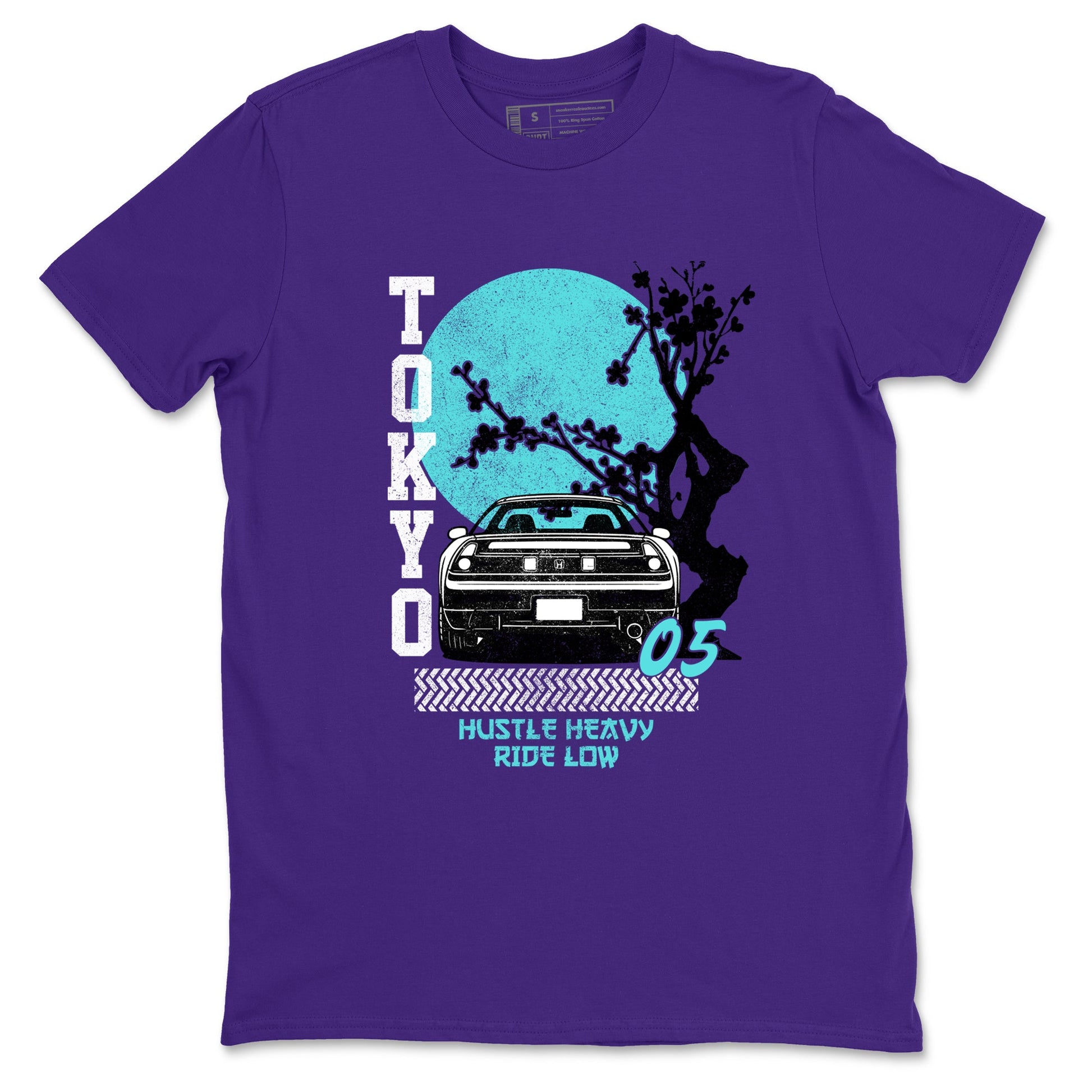 Tokyo Drift sneaker match t-shirt styled to complete your fit with the Air Jordan 5 Grape sneakers, shown in Purple 2.